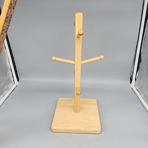Vintage SOLID WOOD MUG TREE 16" with 6 DOWEL PEGS German Pretzel Holder - Picture 1 of 3